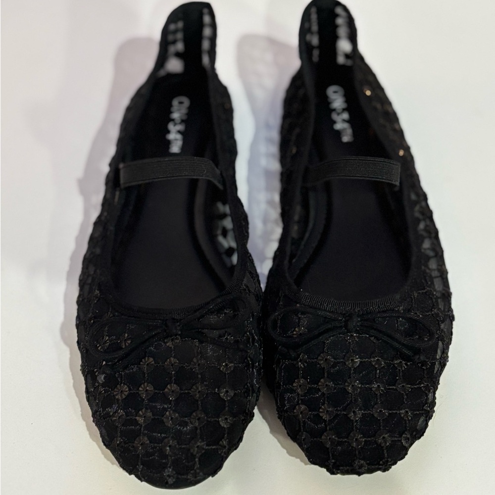 Black Mesh and Sequins Ballet Flats